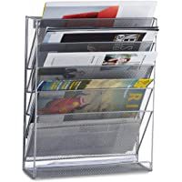 Relaxdays Revistero de Pared- Metal- Plateado- 10.5x32.5x40.5 cm